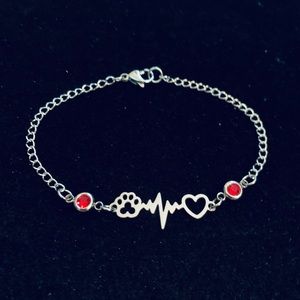 Pet paw Print/lifeline Heartbeat bracelet with rhinestones